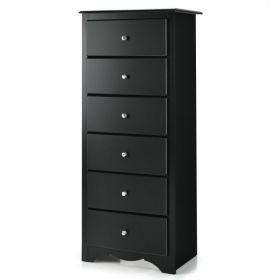 Modern Black 6 Drawer Tall Wood Dresser