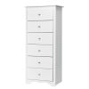 Modern White 6 Drawer Tall Wood Dresser