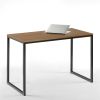 Modern Home Office Desk with Black Metal Frame and Brown Wood Top