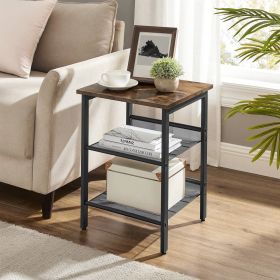 Modern Nightstand in Black Metal Brown Wood Top