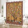 Floral Tree Birds Plants Flowers Shower Curtain in Brown Red Orange Green