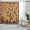 Floral Tree Birds Plants Flowers Shower Curtain in Brown Red Orange Green