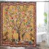 Floral Tree Birds Plants Flowers Shower Curtain in Brown Red Orange Green