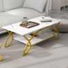 Modern White Faux Marble 2 Tier Coffee Table with Gold Finish