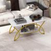 Modern White Faux Marble 2 Tier Coffee Table with Gold Finish