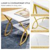 Modern White Faux Marble 2 Tier Coffee Table with Gold Finish