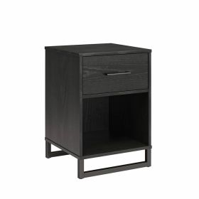 Modern Bedroom Nightstand in Rustic Black Wood Finish