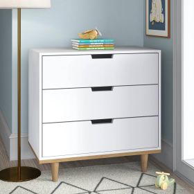 Modern Mid-Century Style 3-Drawer Dresser Chest in White