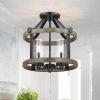 Round 4-Light 12.5-inch Metal Wood Farmhouse Ceiling Lamp