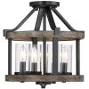 Round 4-Light 12.5-inch Metal Wood Farmhouse Ceiling Lamp