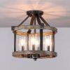 Round 4-Light 12.5-inch Metal Wood Farmhouse Ceiling Lamp