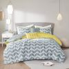 Twin / Twin XL Reversible Comforter Set in Grey White Yellow Chevron Stripe