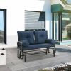 Patio Rocking Loveseat with Navy Blue Cushions