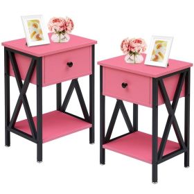 Rustic Nightstand Bedside Table in Pink and Black