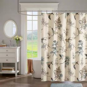 Vintage Birds Leaf Floral Print Shower Curtain in Beige Khaki