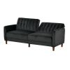 Mid-Century Modern Futon Sleeper Sofa Bed in Black Velvet Upholstery