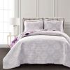 Full/Queen Purple Grey Flowers Lightweight Polyester Microfiber Quilt Set