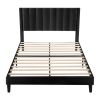 Queen size Modern Black Velvet Upholstered Platform Bed with Headboard