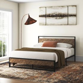 Queen Modern Metal Platform Bed Frame with Wood Headboard Footboard