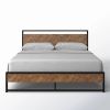 Queen Modern Metal Platform Bed Frame with Wood Headboard Footboard