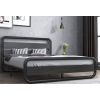 Queen Metal Frame Platform Bed with Black Wood Panel Headboard