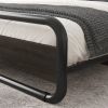 Queen Metal Frame Platform Bed with Black Wood Panel Headboard