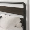 Queen Metal Frame Platform Bed with Black Wood Panel Headboard