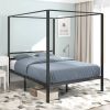 Queen size Modern Four Poster Metal Canopy Bed in Black Finish