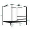 Queen size Modern Four Poster Metal Canopy Bed in Black Finish