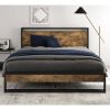 Queen size Metal Wood Platform Bed Frame with Industrial Headboard