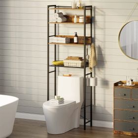 Modern Over the Toilet Shelving Unit in Black Metal Brown Wood