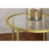 Round Accent End Table with Gold Metal, Glass Top and Bottom Shelf