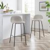 Modern Low Back Barstool with Black Metal Frame and Beige Linen Seat