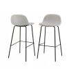 Modern Low Back Barstool with Black Metal Frame and Beige Linen Seat