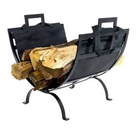 Black Metal Firewood Log Rack with Removable Canvas Tote