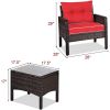 Brown Rattan Outdoor Dining Patio Furniture Set with Red Cushions