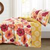 King size Orange Red Flowers Lightweight Polyester Microfiber Quilt Set