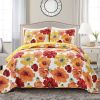 Full/Queen Red Orange Flowers Lightweight Polyester Microfiber Quilt Set