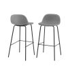 Modern Low Back Barstool with Black Metal Frame and Grey Linen Seat