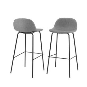 Modern Low Back Barstool with Black Metal Frame and Grey Linen Seat