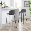 Modern Low Back Barstool with Black Metal Frame and Grey Linen Seat