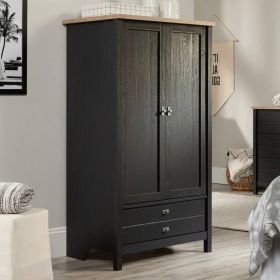 Bedroom Armoire with Bottom Storage Drawer in Black Oak Finish