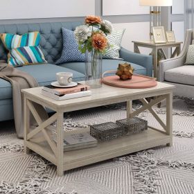 Contemporary Farmhouse Coffee Table in Rustic White Oak Wood Finish