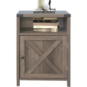 Farmhouse Style Barn Door Nightstand in Rustic Oak