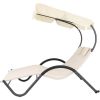 Off White Patio Chaise Lounger Chair with Canopy and Pillows