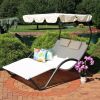 Off White Patio Chaise Lounger Chair with Canopy and Pillows