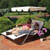 Off White Patio Chaise Lounger Chair with Canopy and Pillows