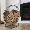 Round Black Powder-Coated Steel Firewood Log Rack