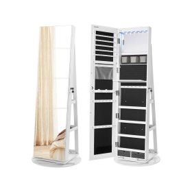 White Wood Jewelry Armoire Freestanding Rotating Mirror