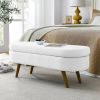 Modern Boho Style White Linen Storage Bench